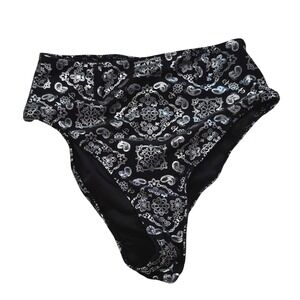 Forplay Womens Metallic Silver Paisley High Waisted Bikini Bottoms Black S/M
